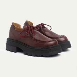 Achilles | Women Burgundy Chunky Oxford Loafer with laces