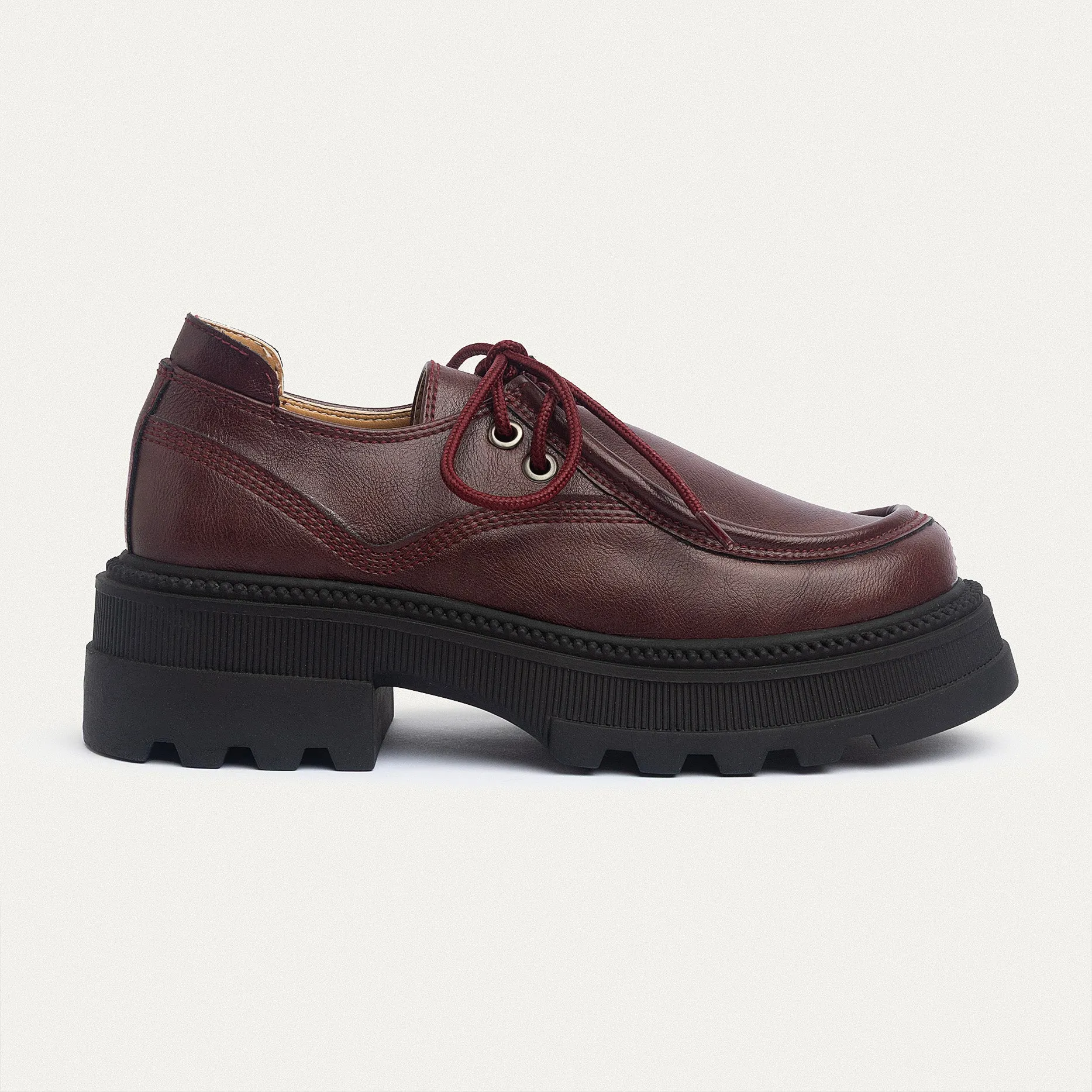 Achilles | Women Burgundy Chunky Oxford Loafer with laces