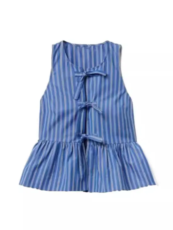 Anna's Bow Tie Striped Cotton Vest Shirt