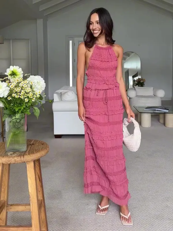 Ava's Sleeveless Chiffon Elastic Waist Maxi Two-Piece Suit