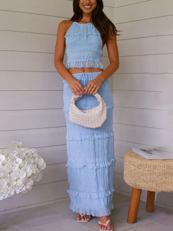 Ava's Sleeveless Chiffon Elastic Waist Maxi Two-Piece Suit
