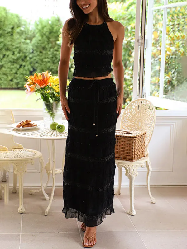 Ava's Sleeveless Chiffon Elastic Waist Maxi Two-Piece Suit