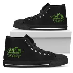 Black and Green "Open Road Girl" Women's High Top Sneakers