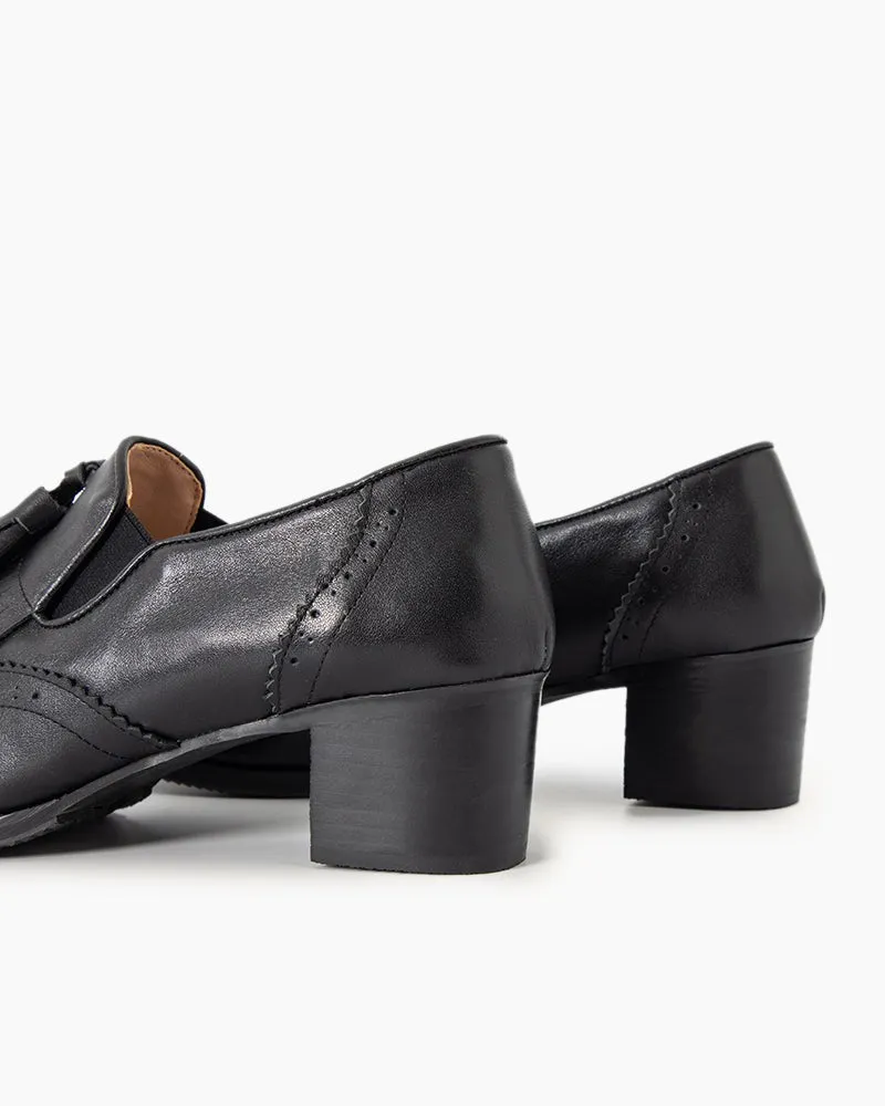 Black and White Classic Fringed Chunky Heel Oxford Shoes