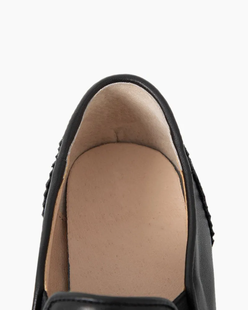 Black and White Classic Fringed Chunky Heel Oxford Shoes