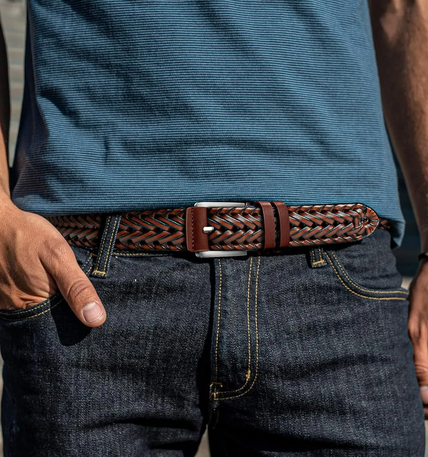 BULLIANT Mens Belts,Leather Woven Braided Belts for Gift Men Casual Jeans Golf