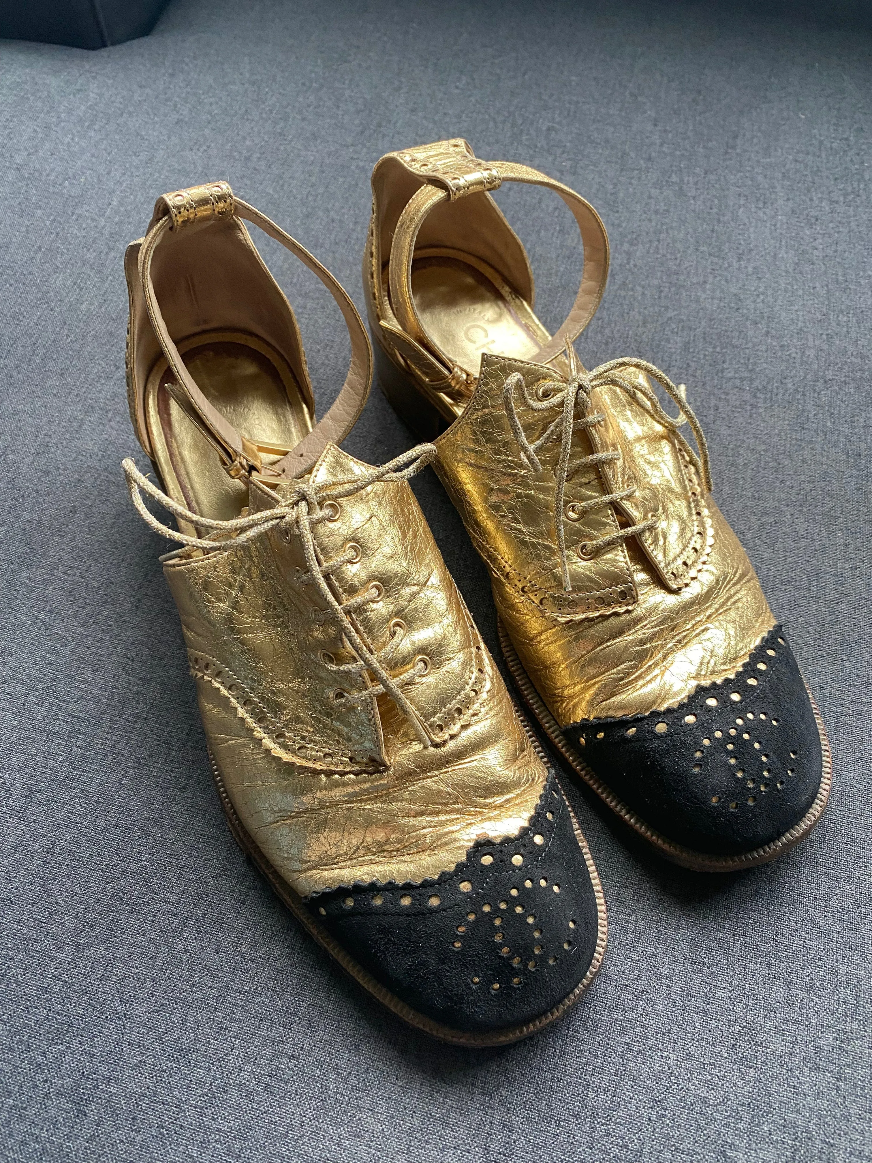 Chanel gold ankle brogues size 39 - AWC1992