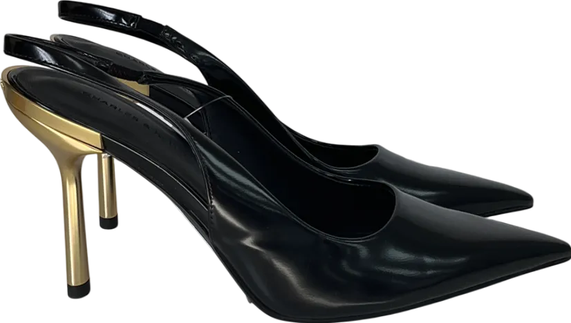 Charles & Keith Black Metallic-heel Pointed-toe Slingback Pumps UK 5 EU 38 👠