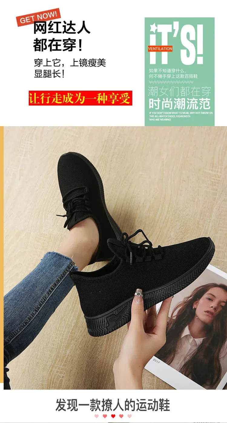 Fashion 2024 Autumn Women's Breathable Non-slip Platform New Casual Shoes Korean Running Shoes Black Sneakers Shoes for Women