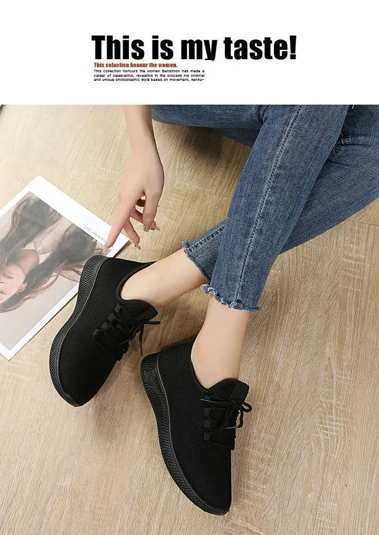 Fashion 2024 Autumn Women's Breathable Non-slip Platform New Casual Shoes Korean Running Shoes Black Sneakers Shoes for Women