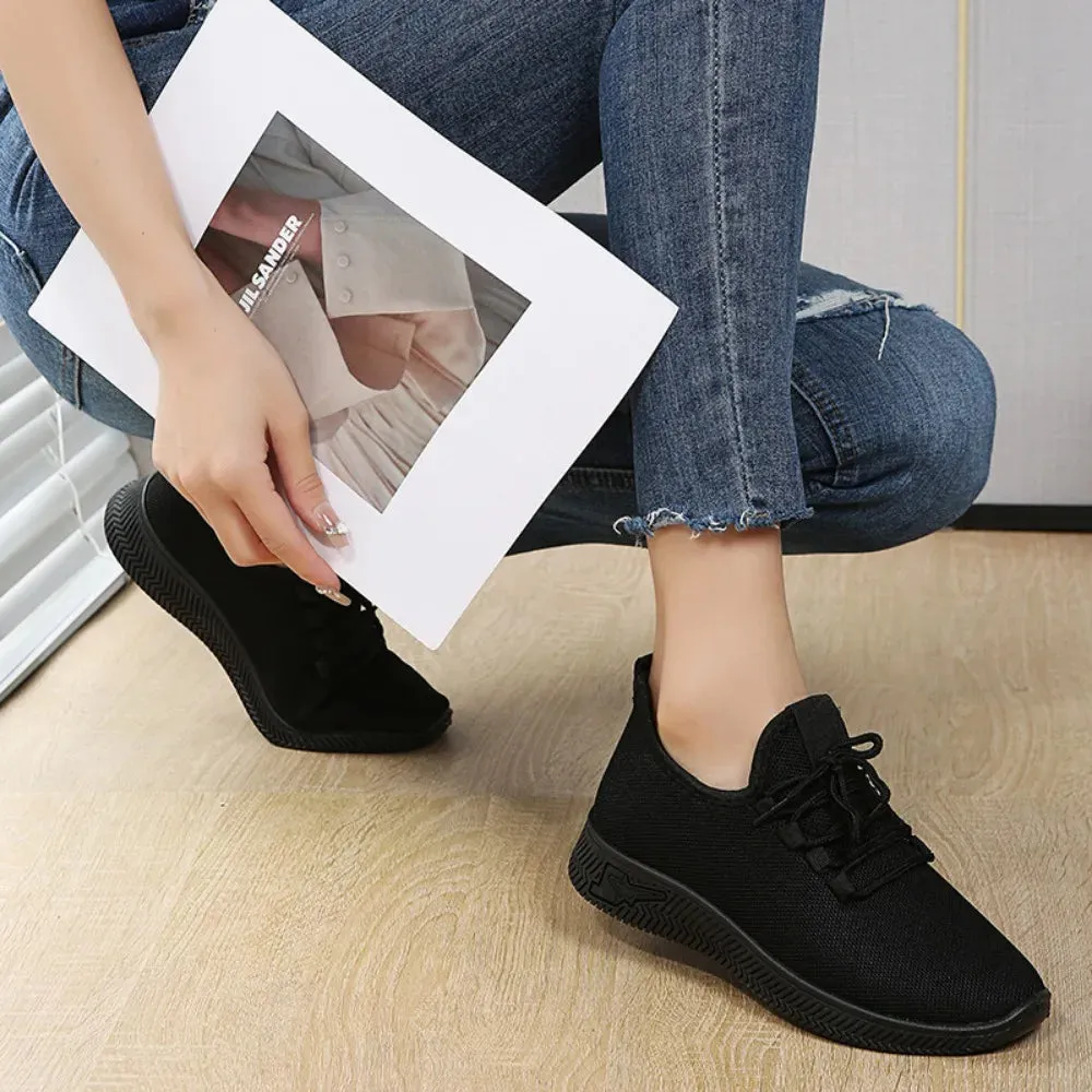 Fashion 2024 Autumn Women's Breathable Non-slip Platform New Casual Shoes Korean Running Shoes Black Sneakers Shoes for Women