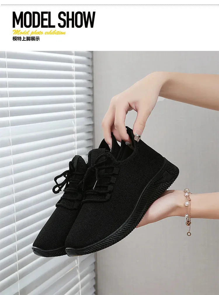 Fashion 2024 Autumn Women's Breathable Non-slip Platform New Casual Shoes Korean Running Shoes Black Sneakers Shoes for Women