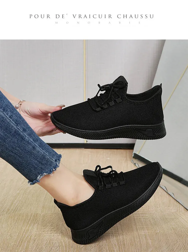 Fashion 2024 Autumn Women's Breathable Non-slip Platform New Casual Shoes Korean Running Shoes Black Sneakers Shoes for Women
