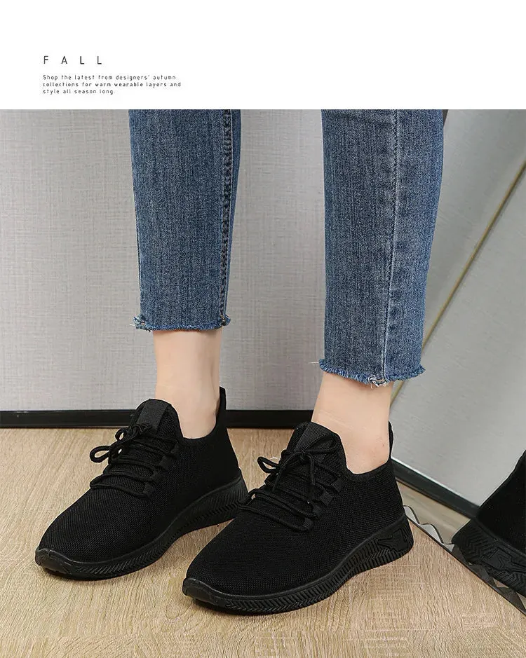 Fashion 2024 Autumn Women's Breathable Non-slip Platform New Casual Shoes Korean Running Shoes Black Sneakers Shoes for Women