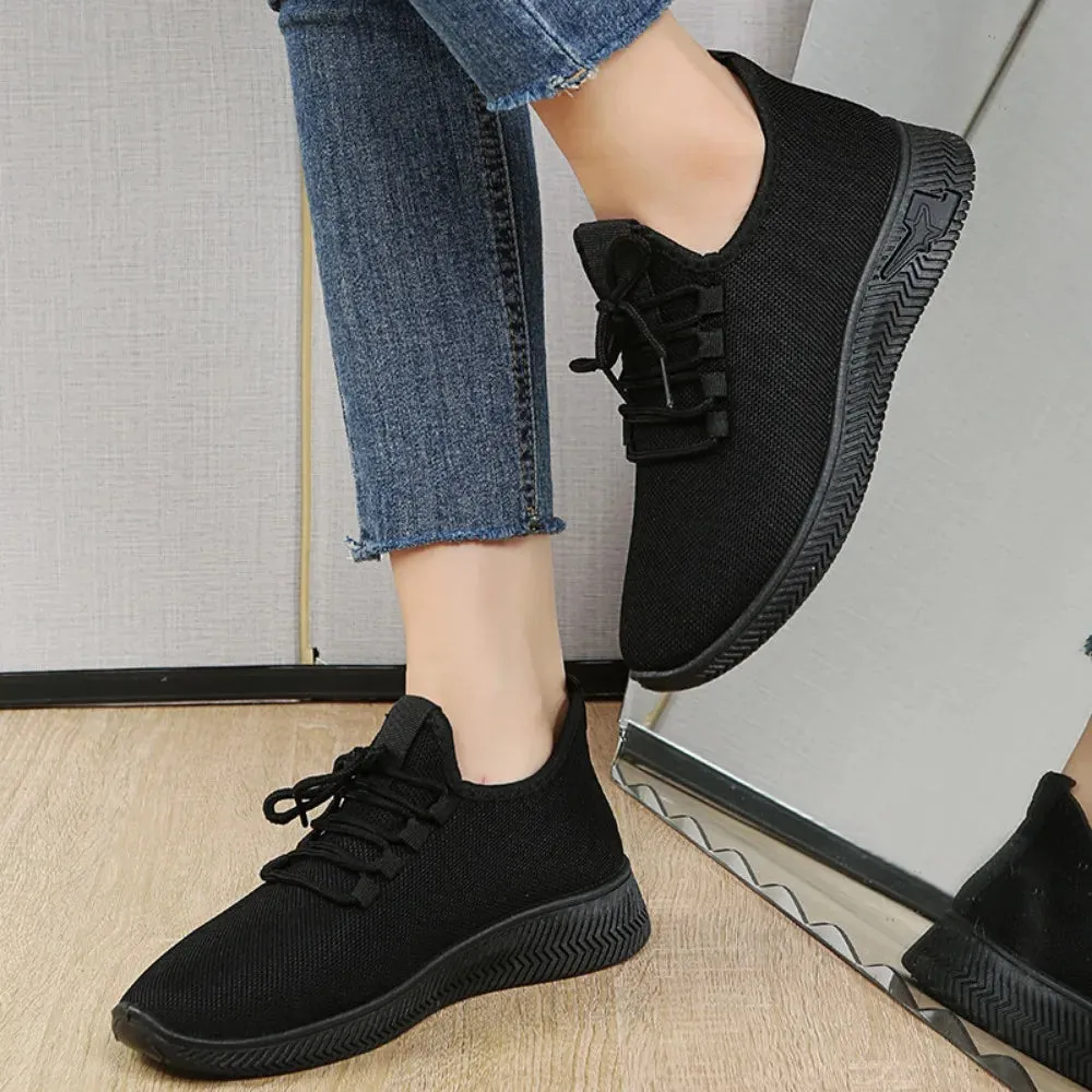 Fashion 2024 Autumn Women's Breathable Non-slip Platform New Casual Shoes Korean Running Shoes Black Sneakers Shoes for Women