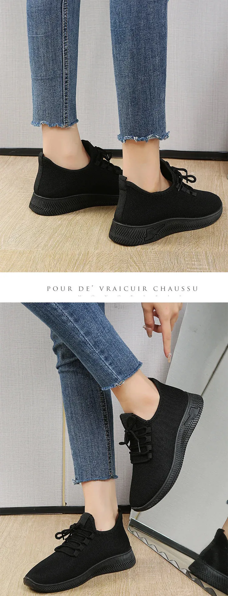 Fashion 2024 Autumn Women's Breathable Non-slip Platform New Casual Shoes Korean Running Shoes Black Sneakers Shoes for Women