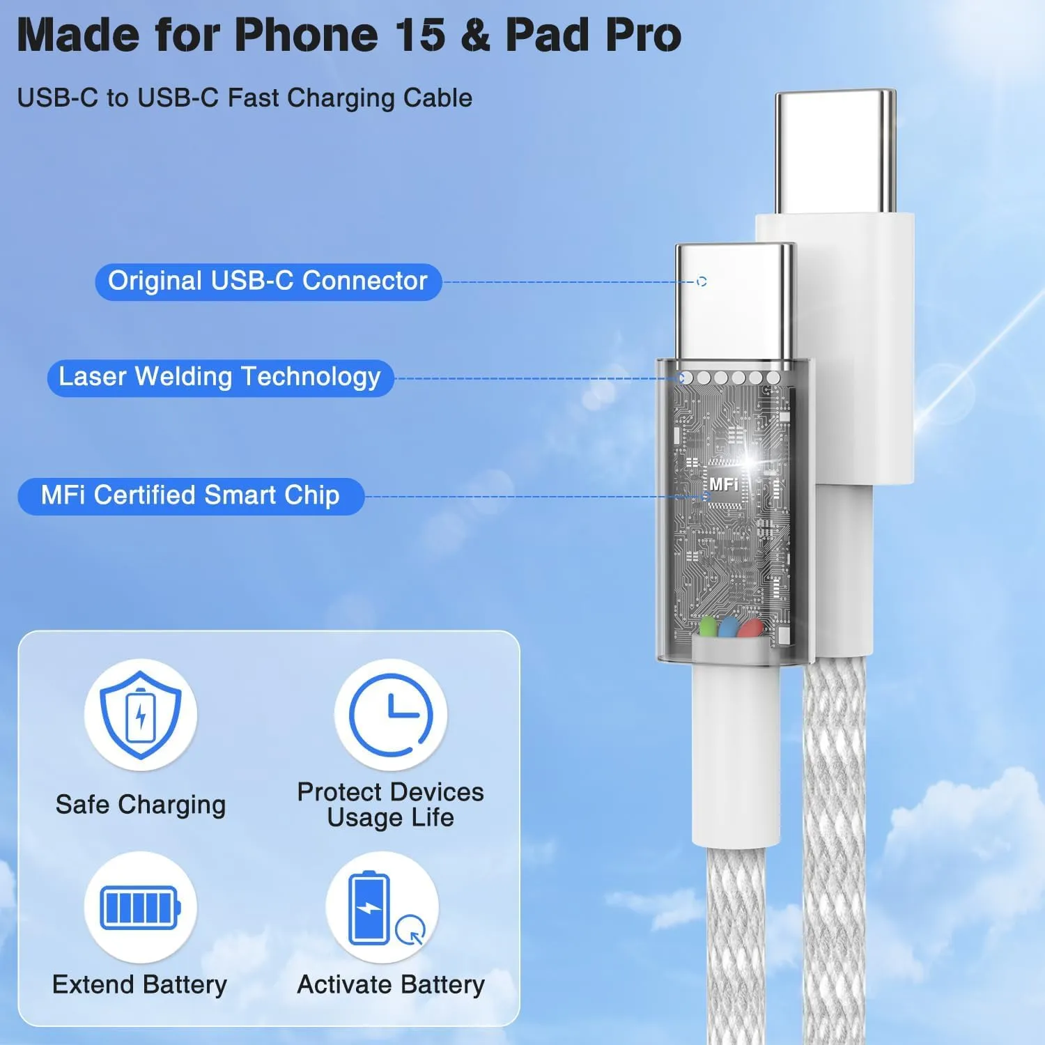 iPhone 16 15 Charger Fast Charging Type C Charger 20W USB C Charger Block iPhone 16 Charger with Woven 6FT USB-C Cable 60W for iPhone 16/16 Plus/16 Pro/16 Pro Max/iPhone 15/15 Pro Max/iPad Pro/AirPods