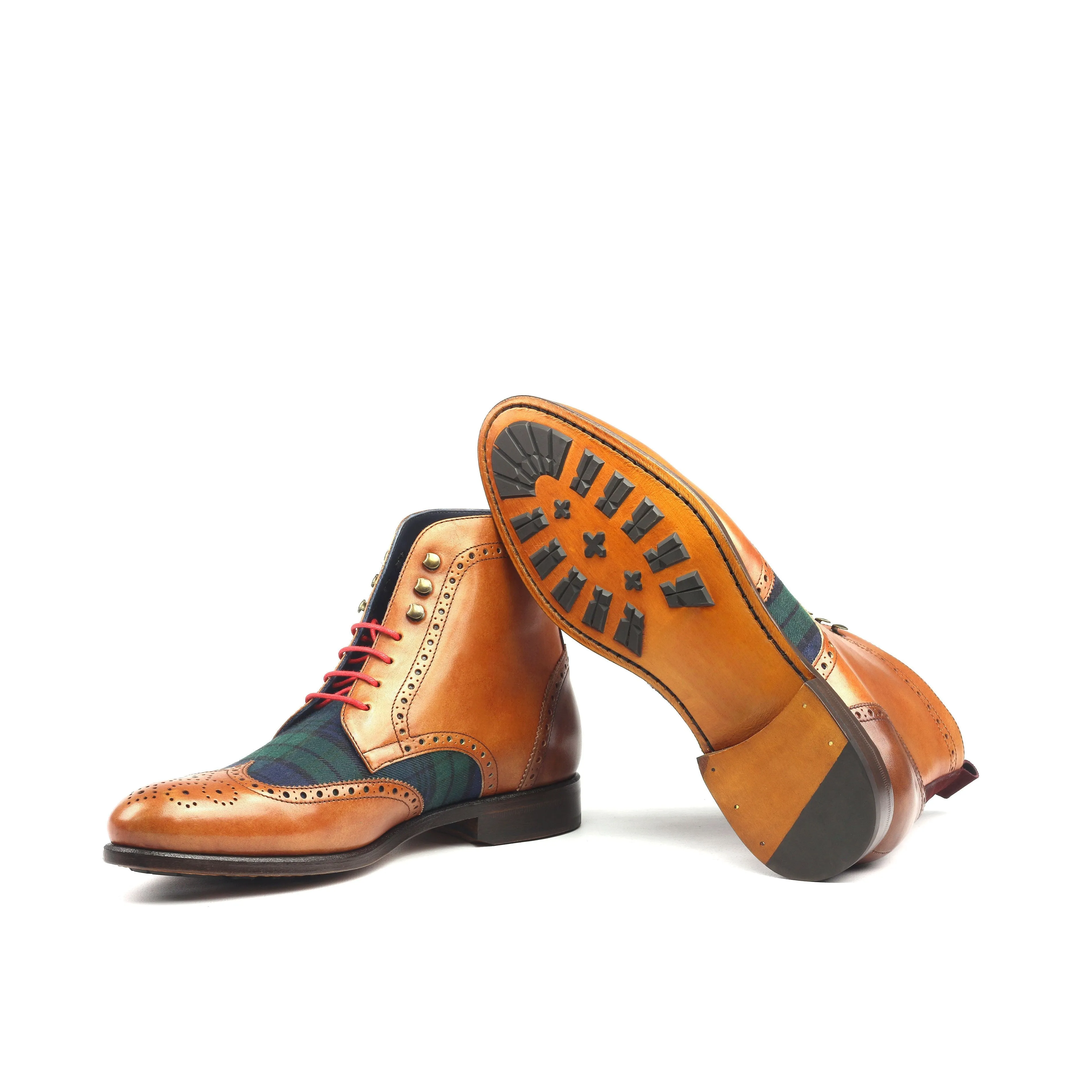 MANSA M. - Unique Handcrafted Golden Brown Military Style Brogue Boot by Le Ruux
