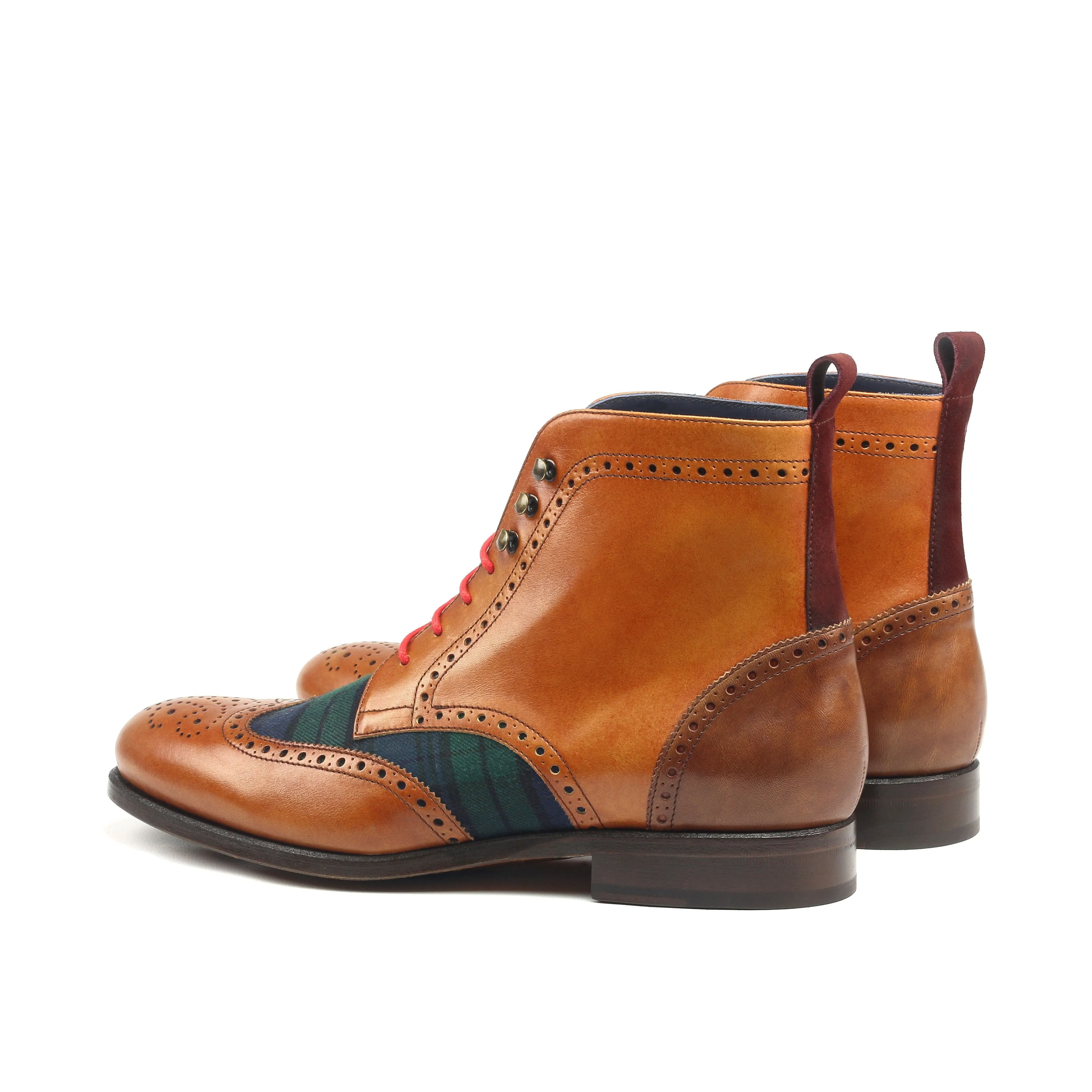 MANSA M. - Unique Handcrafted Golden Brown Military Style Brogue Boot by Le Ruux