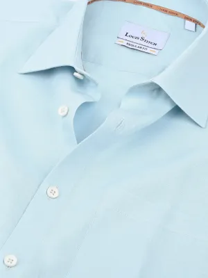 Men's Blue Cotton Linen Full Sleeves Regular Fit Formal Shirt