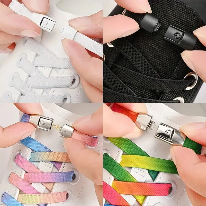 Pair of Free-Tie Shoelaces with 2 Buckles