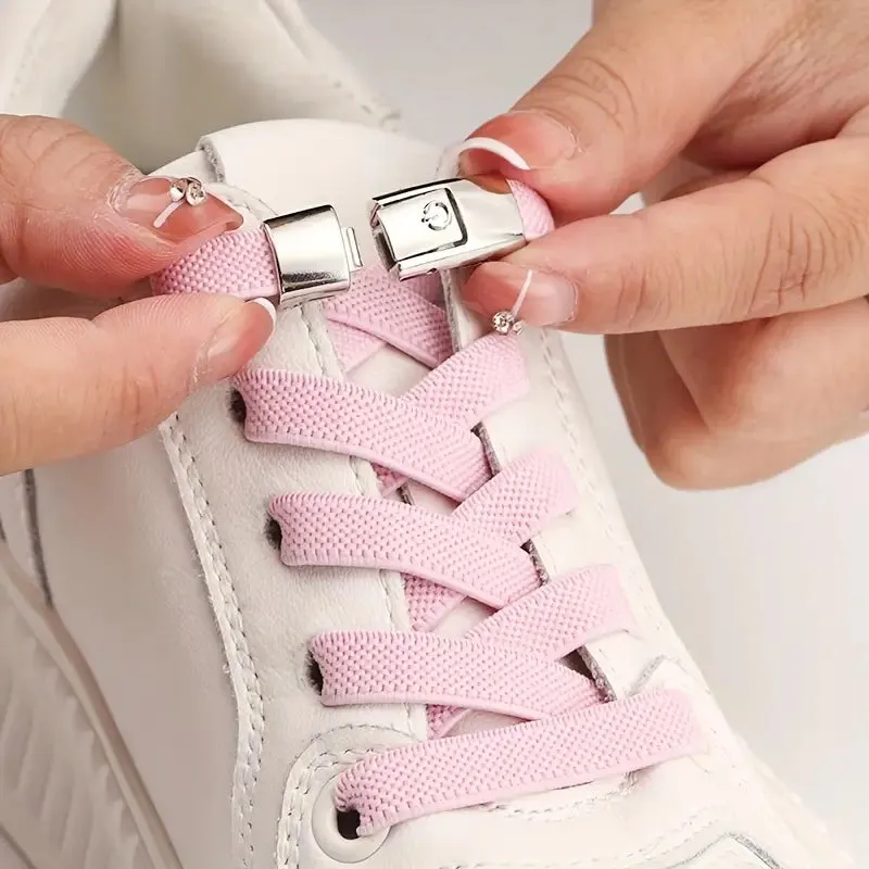Pair of Free-Tie Shoelaces with 2 Buckles