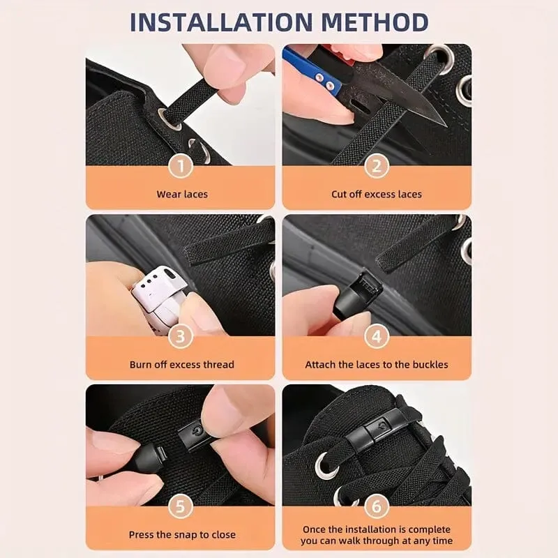 Pair of Free-Tie Shoelaces with 2 Buckles