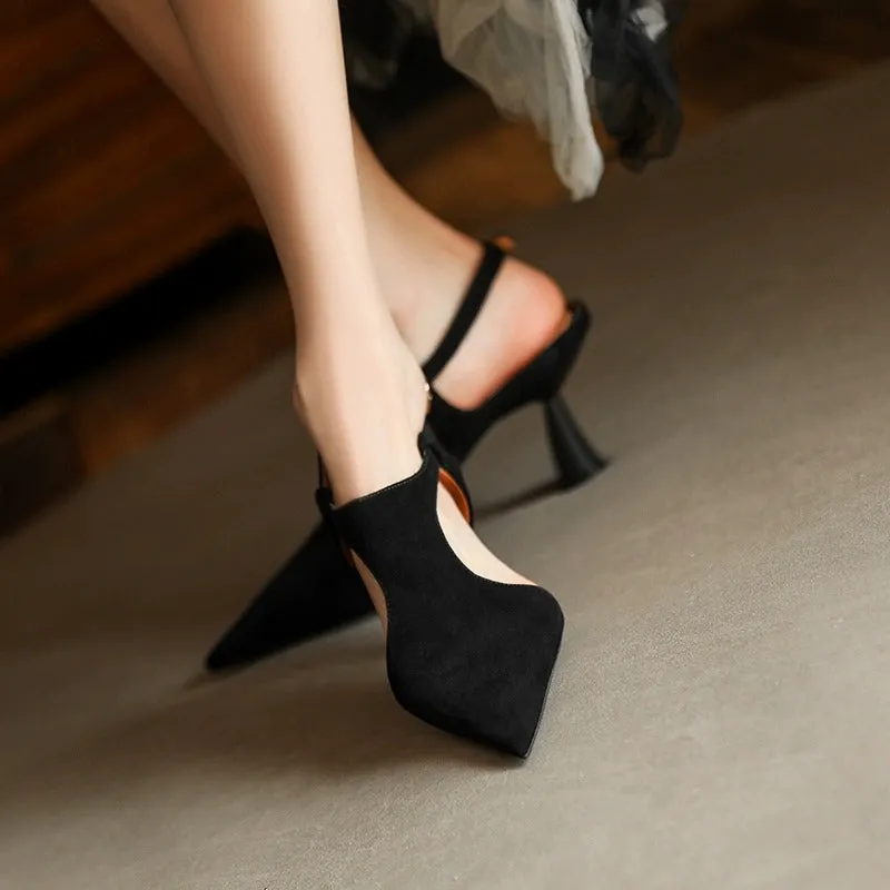 pointed open toe heels with ankle strap