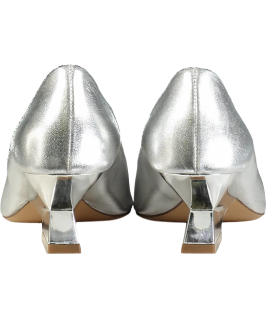 Russell & Bromley Zing Feature Heel Metallic Pump In Silver Leather UK 7 EU 40 👠
