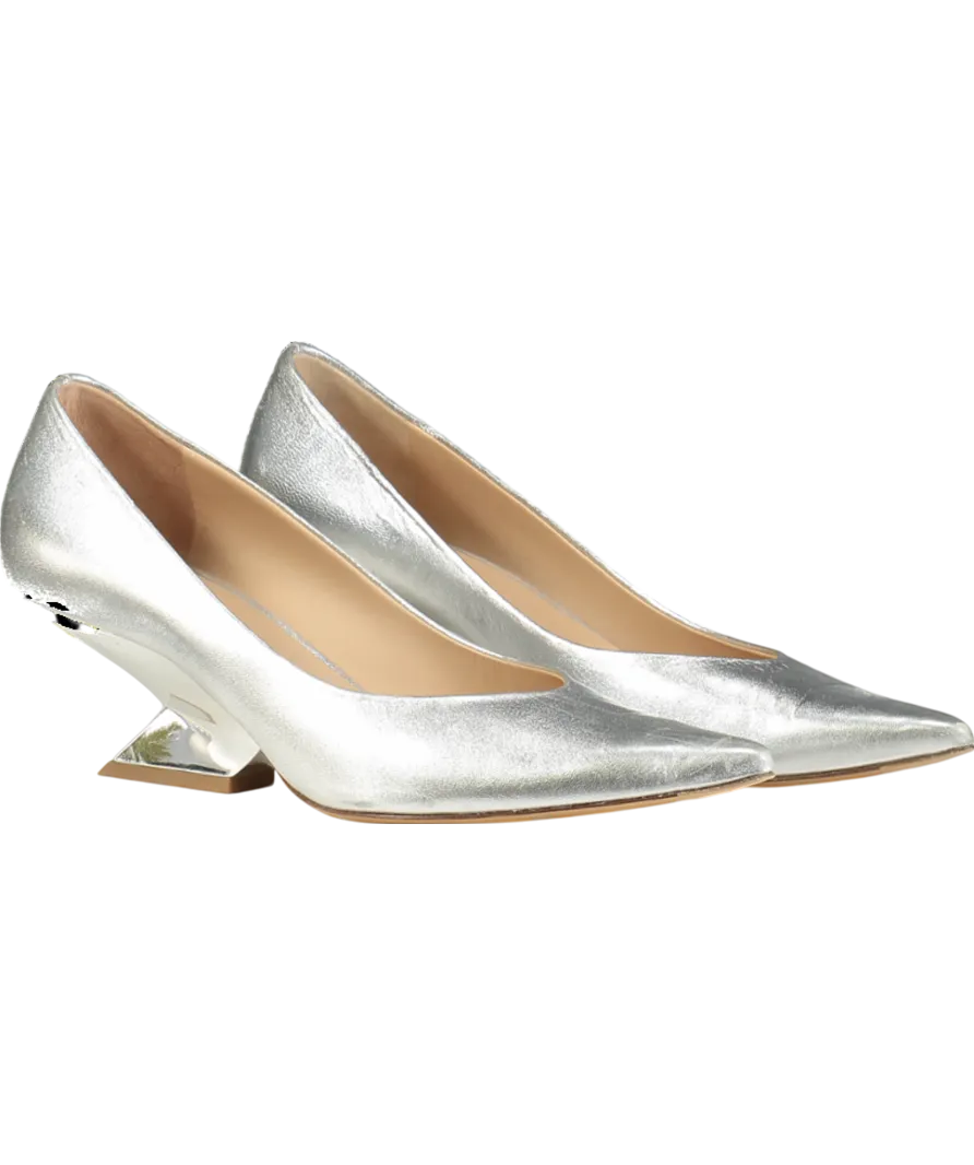 Russell & Bromley Zing Feature Heel Metallic Pump In Silver Leather UK 7 EU 40 👠
