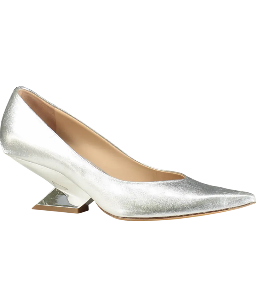 Russell & Bromley Zing Feature Heel Metallic Pump In Silver Leather UK 7 EU 40 👠