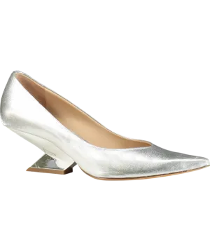 Russell & Bromley Zing Feature Heel Metallic Pump In Silver Leather UK 7 EU 40 👠