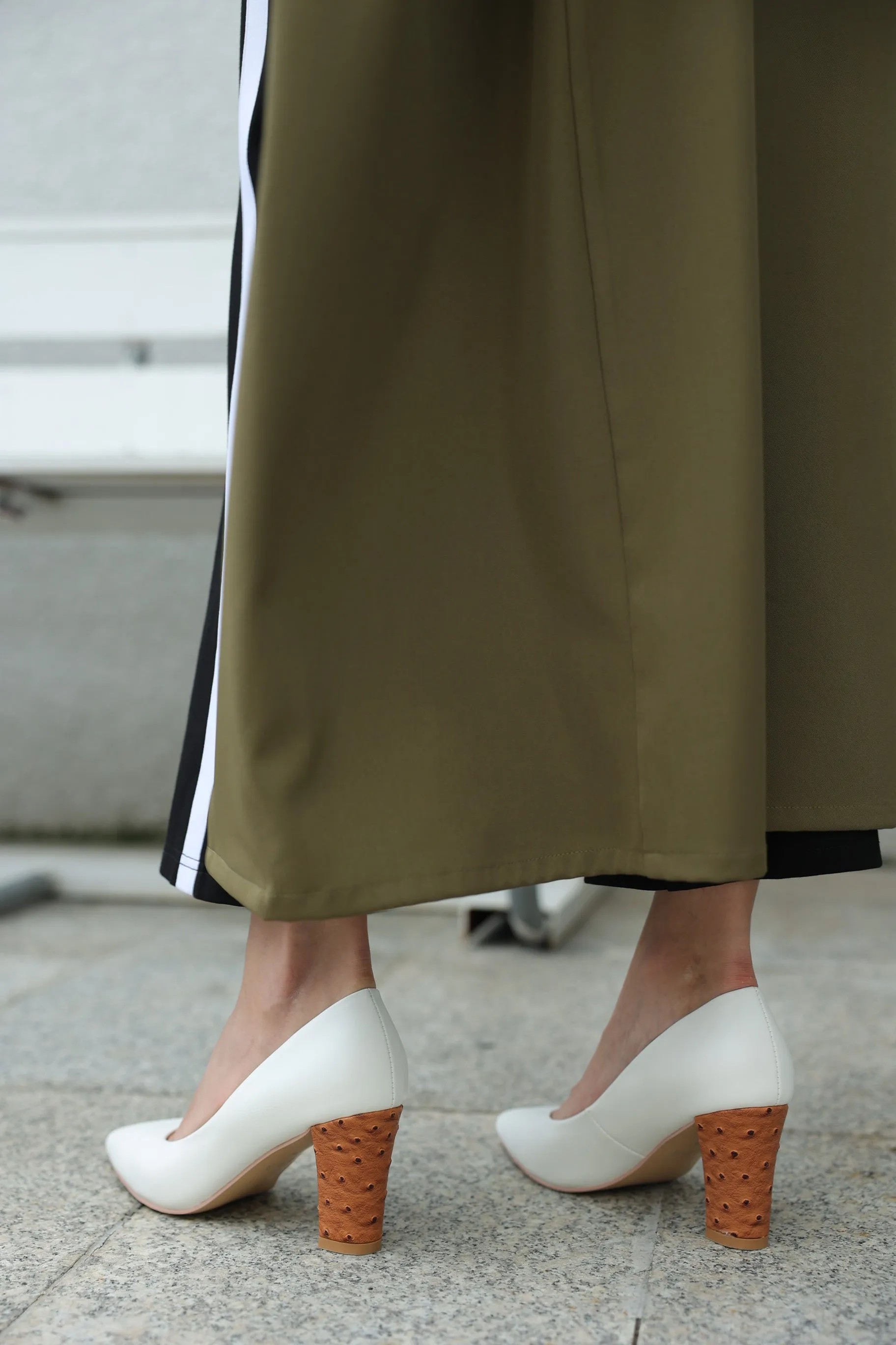 White Statement Brown Heels