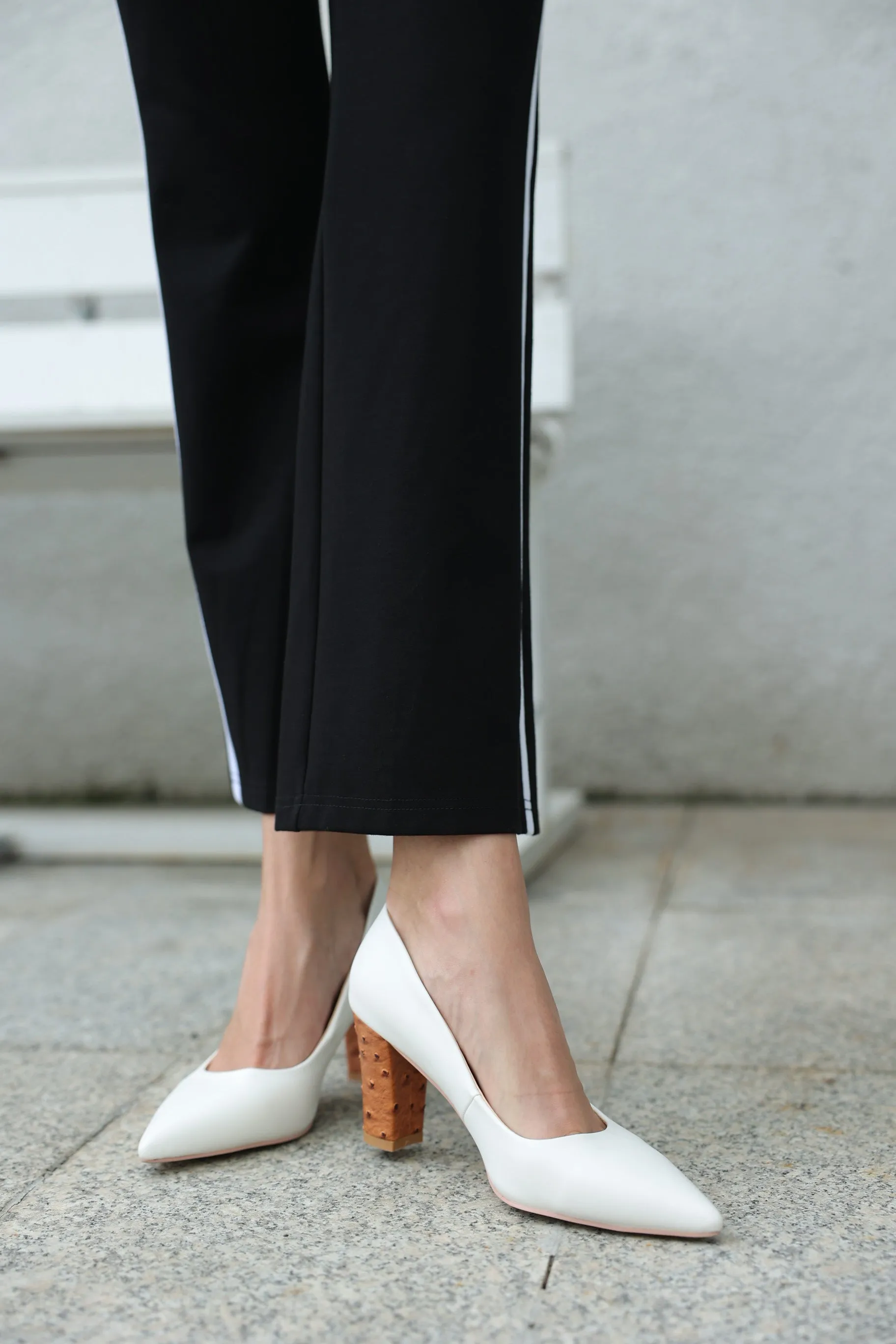 White Statement Brown Heels